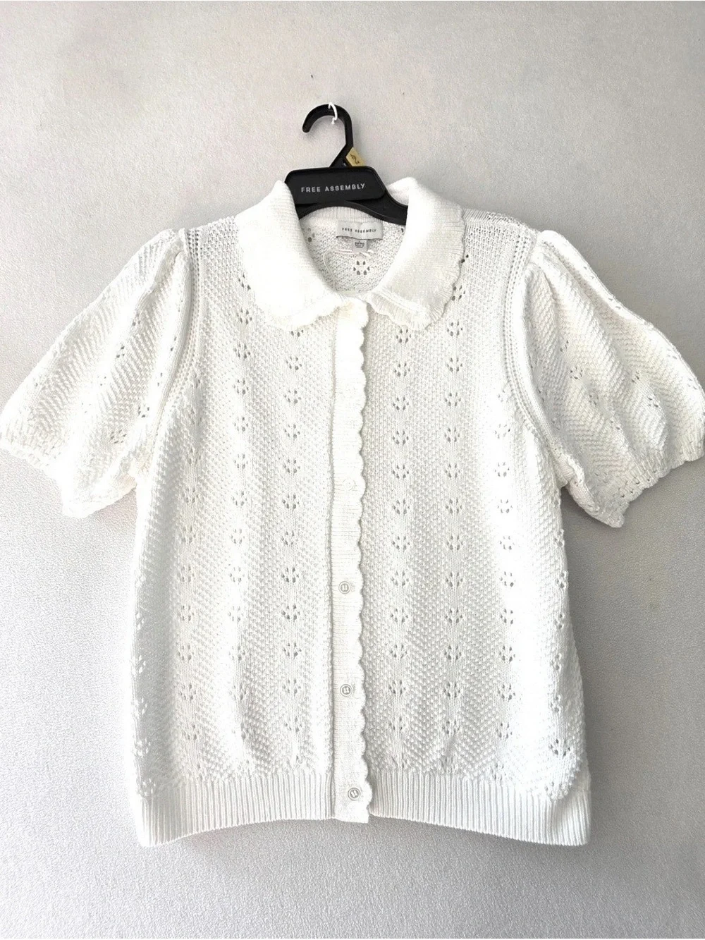 White Pointelle Knit Short Sleeve Cardigan